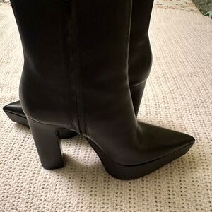 Zara Black Pointed-Toe Platform Block Heel Boots Size 5.5-6